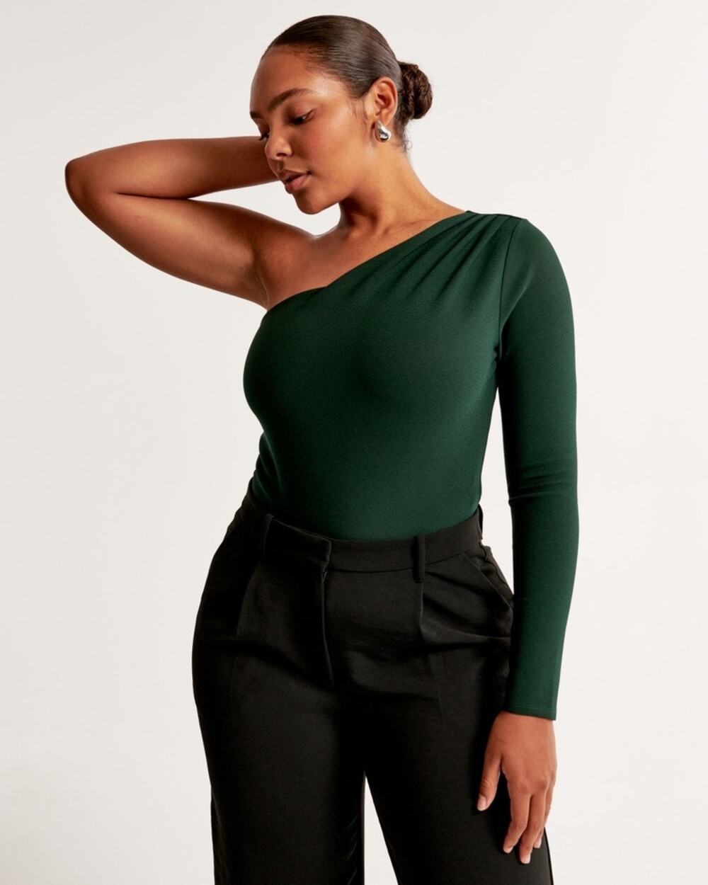 Abercrombie & Fitch XS Long Sleeve Crepe Asymmetrical OnE Shoulder Bodysuit